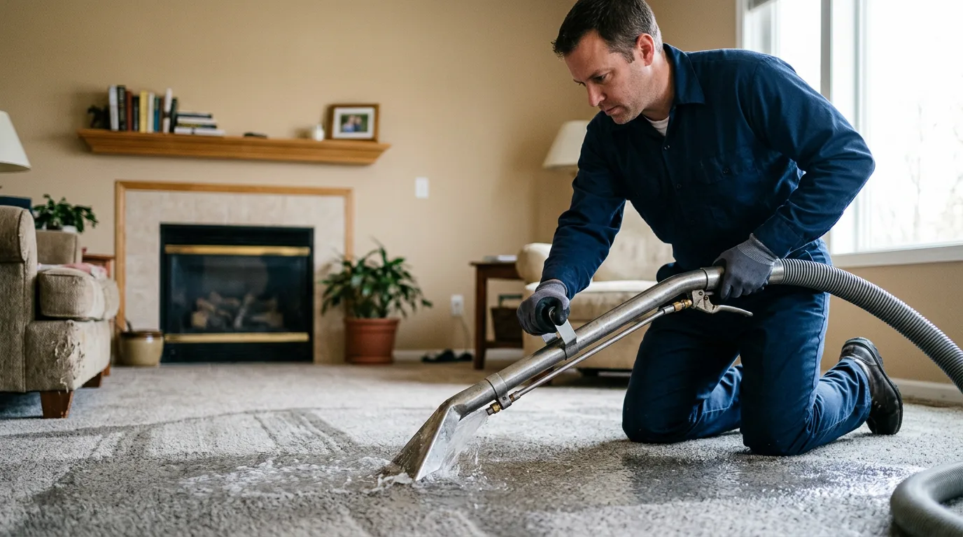 Water damage restoration technician working near Ramona, KS
